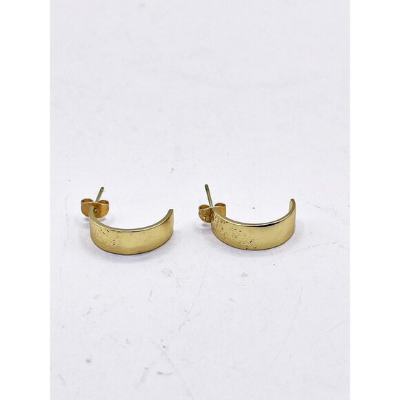 Gorjana Shaye Hammered 18K Gold Plated Half Hoop Earrings Textured Minimalist - Picture 3 of 6